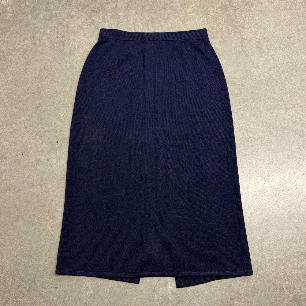 St. John Basics Navy Blue Santana Knit Midi Pencil Skirt Size 14